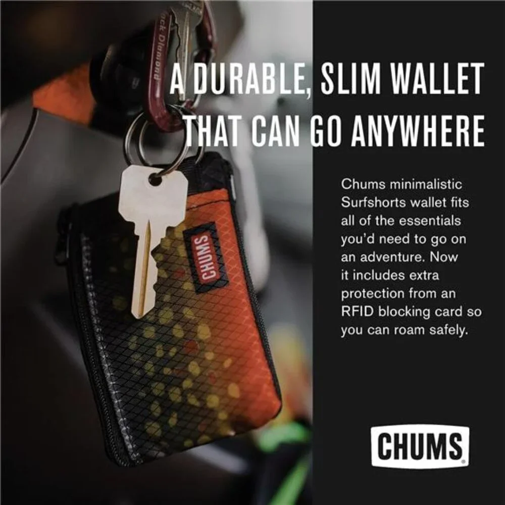 RFID Slim Wallet Surfshort Zippered ID Holder Key Ring Water Resistant Nylon